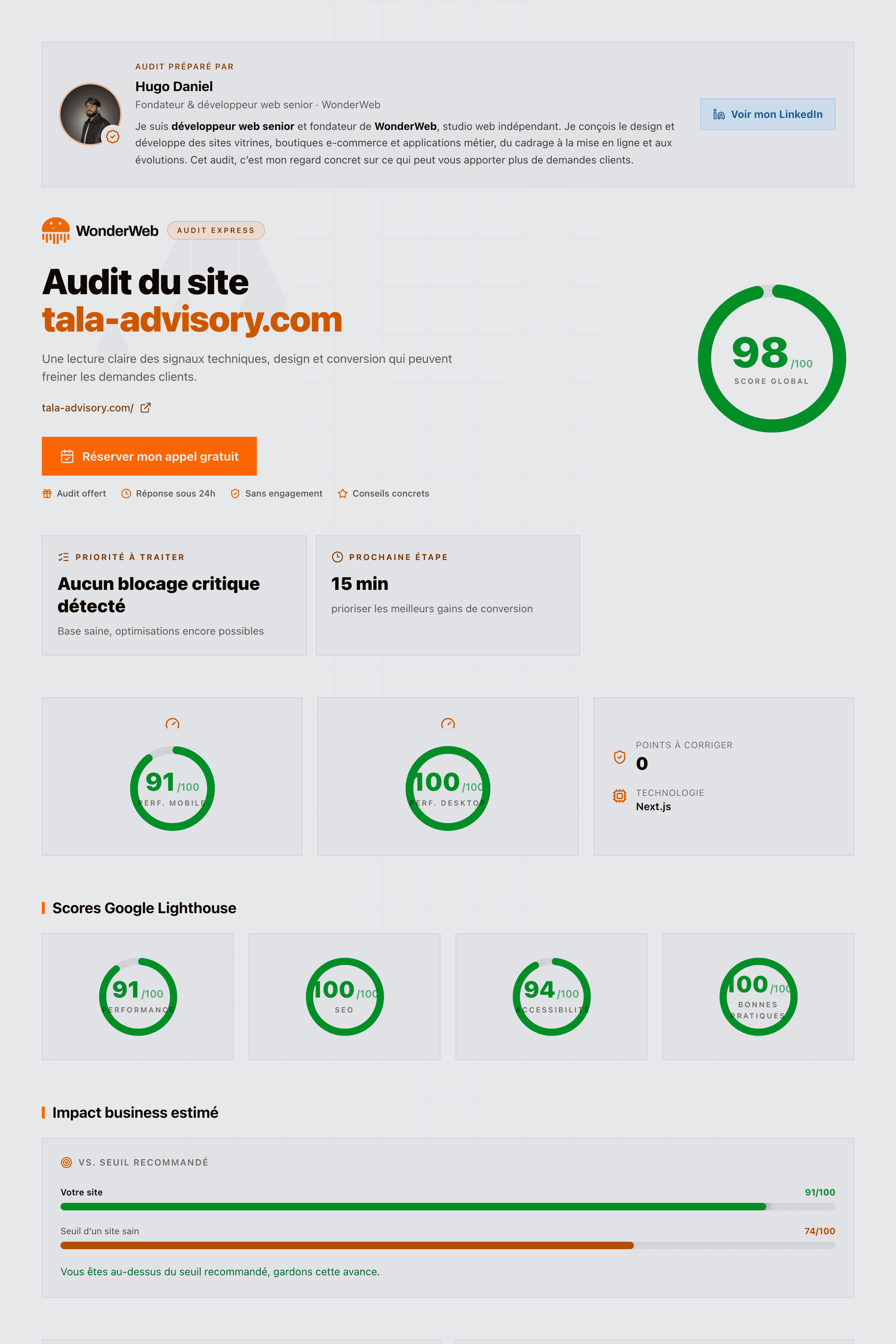 Sample WonderWeb report for TALA Advisory